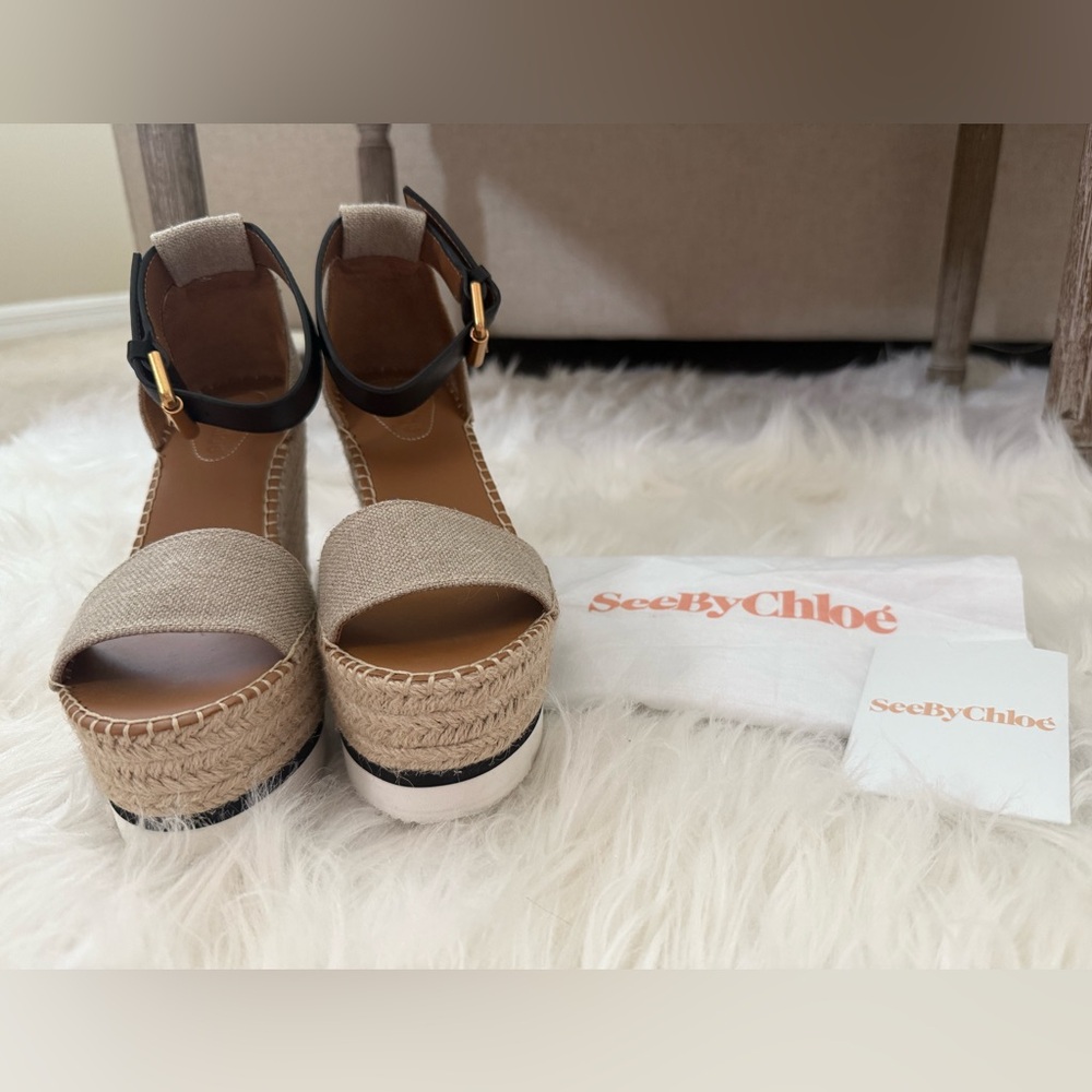 See By Chloe Glyn Espadrille Platform Wedge Sandals - Picture 8 of 9
